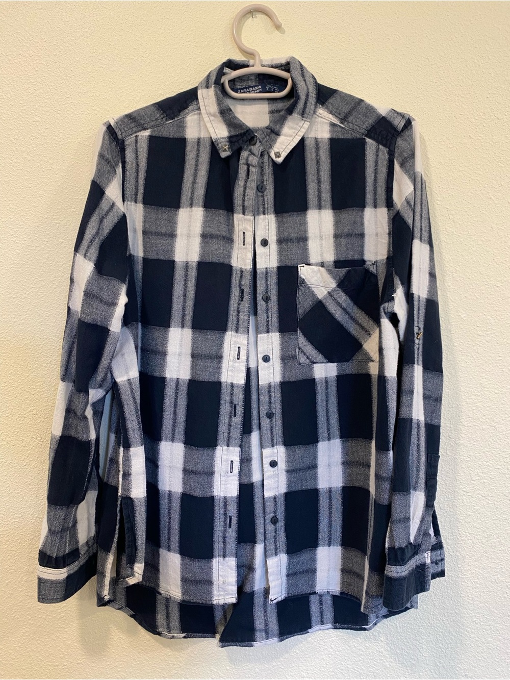 Zara Black and White Plaid Button-Down Shirt